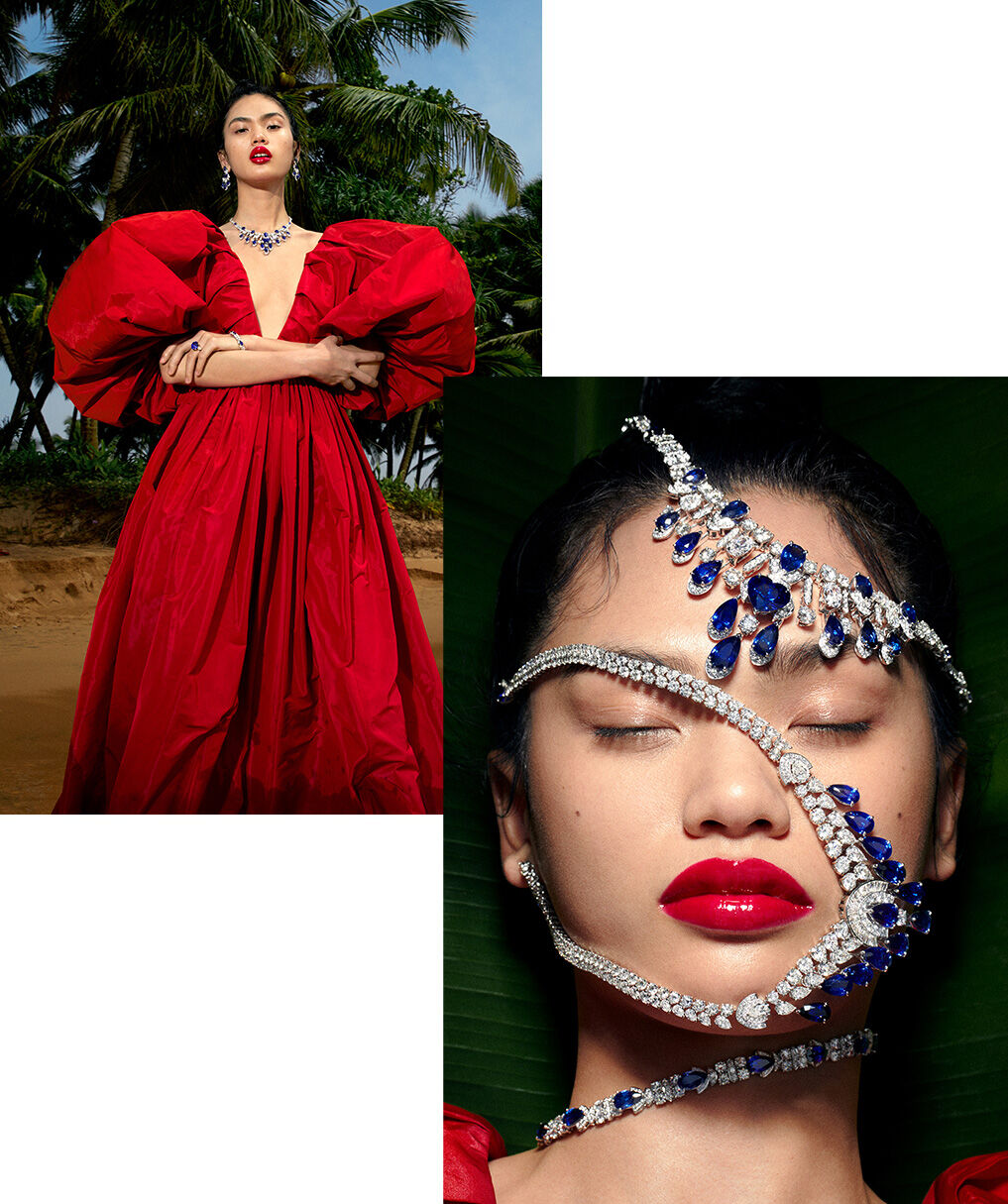 Model wears Graff Sapphire and diamond high jewellery suite