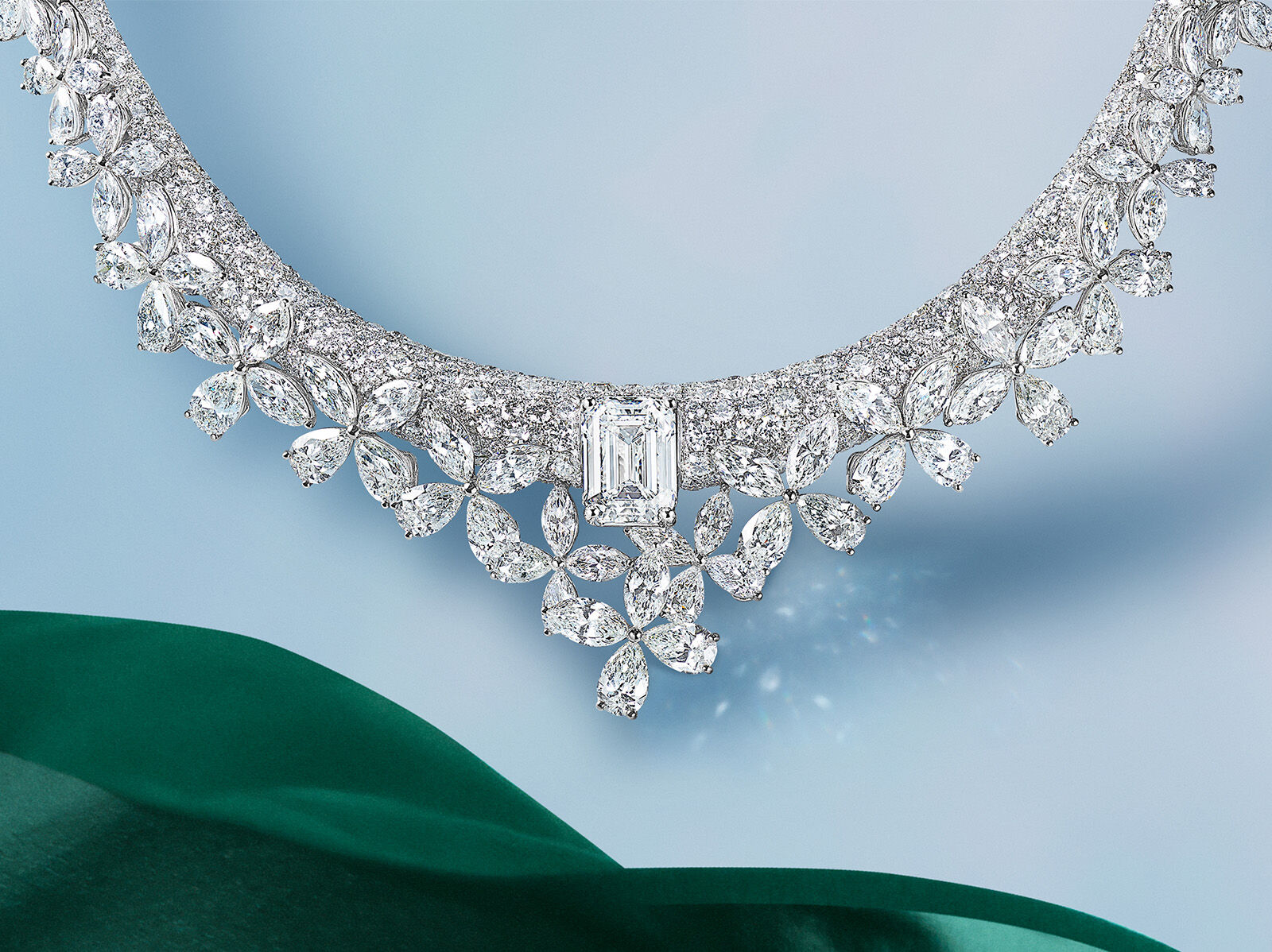 Image shows model wearing Graff Butterfly White Diamond High Jewellery