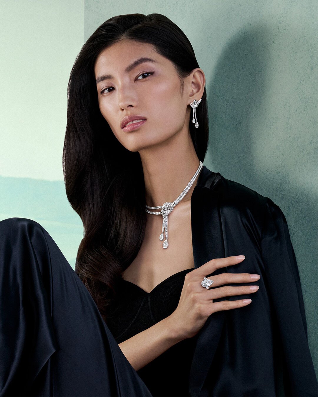 Image shows Graff Tilda's Bow necklace and ring 