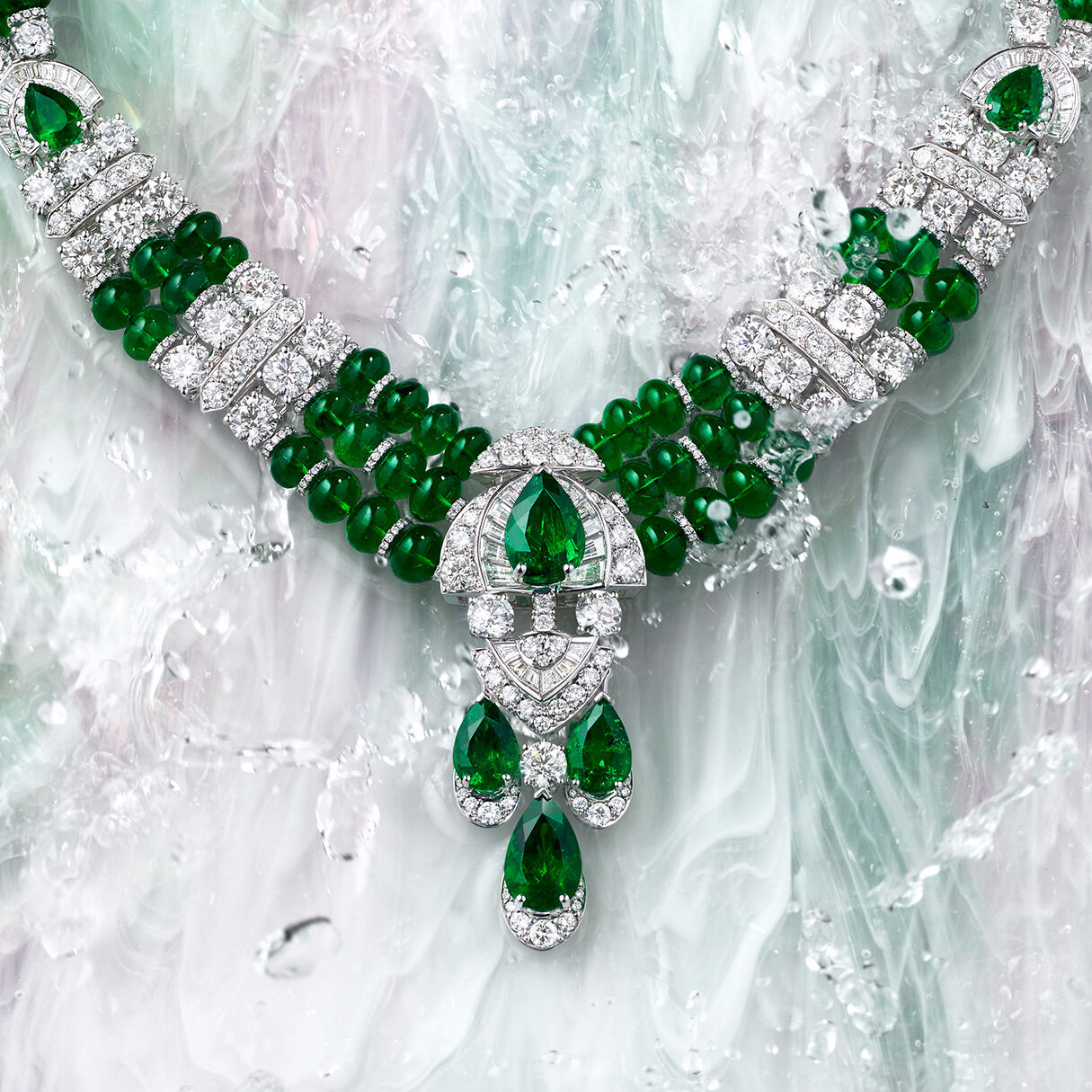 Graff emerald and white diamond high jewellery necklace
