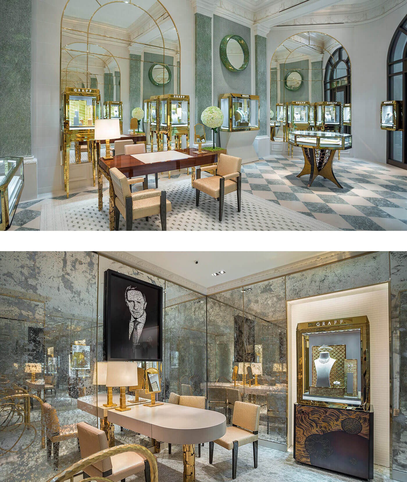 Photos of the Interior of the Graff jewellery flagship boutique in Paris, France