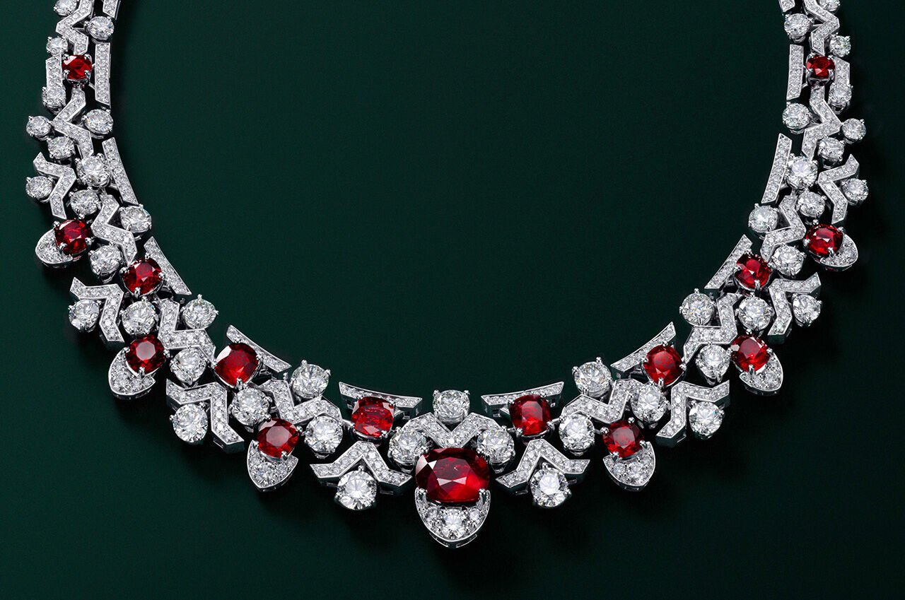 Image shows Graff Ruby and White Diamond High Jewellery necklace