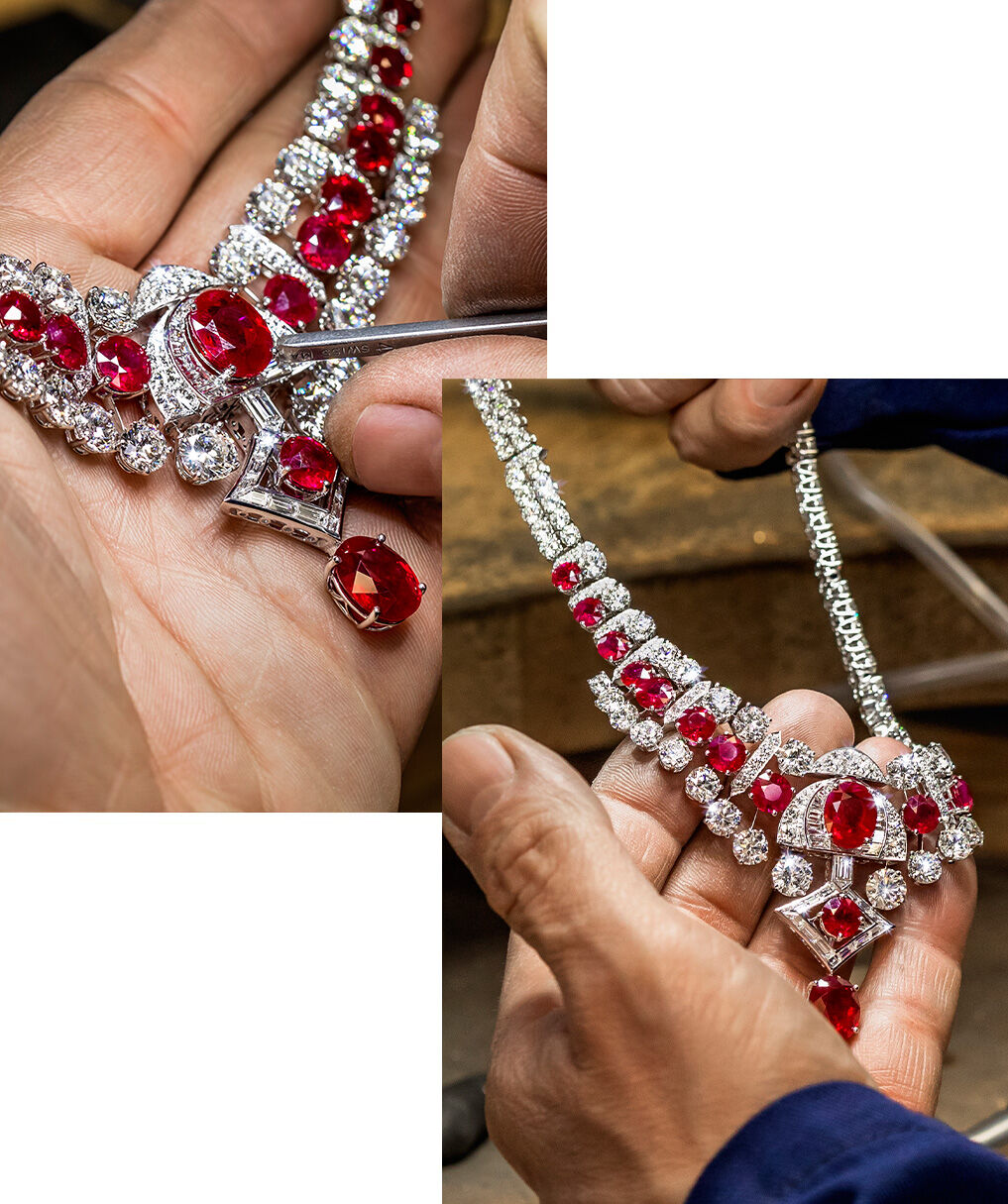 Craftsman creating Graff Ruby and Diamond High Jewellery Necklace