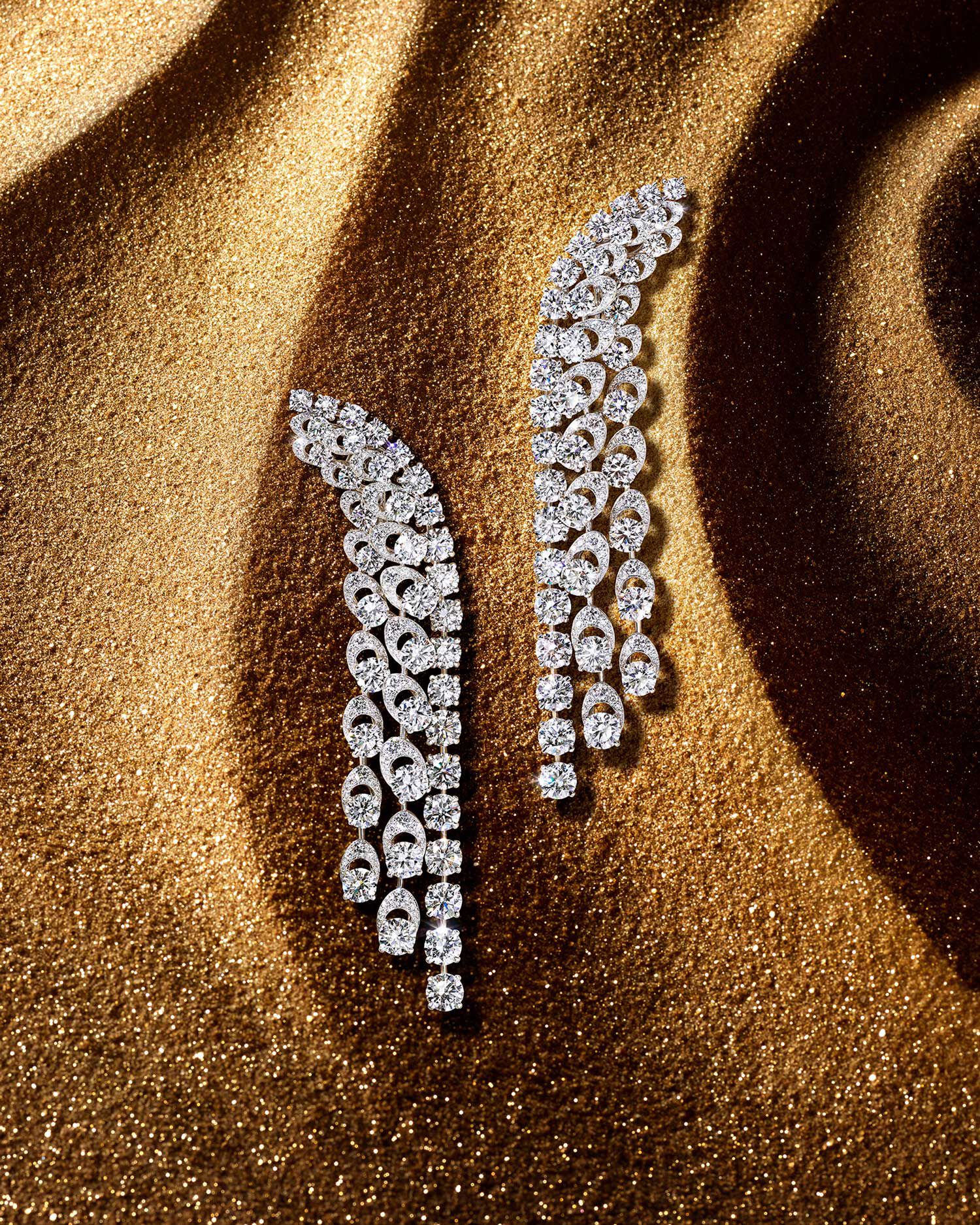 The abstract Graff Gateway motif is showcased in a pair of diamond earrings