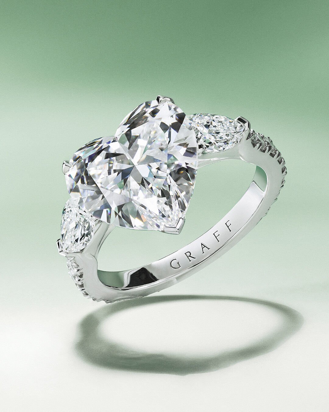 Image shows Graff heart shape diamond engagement ring