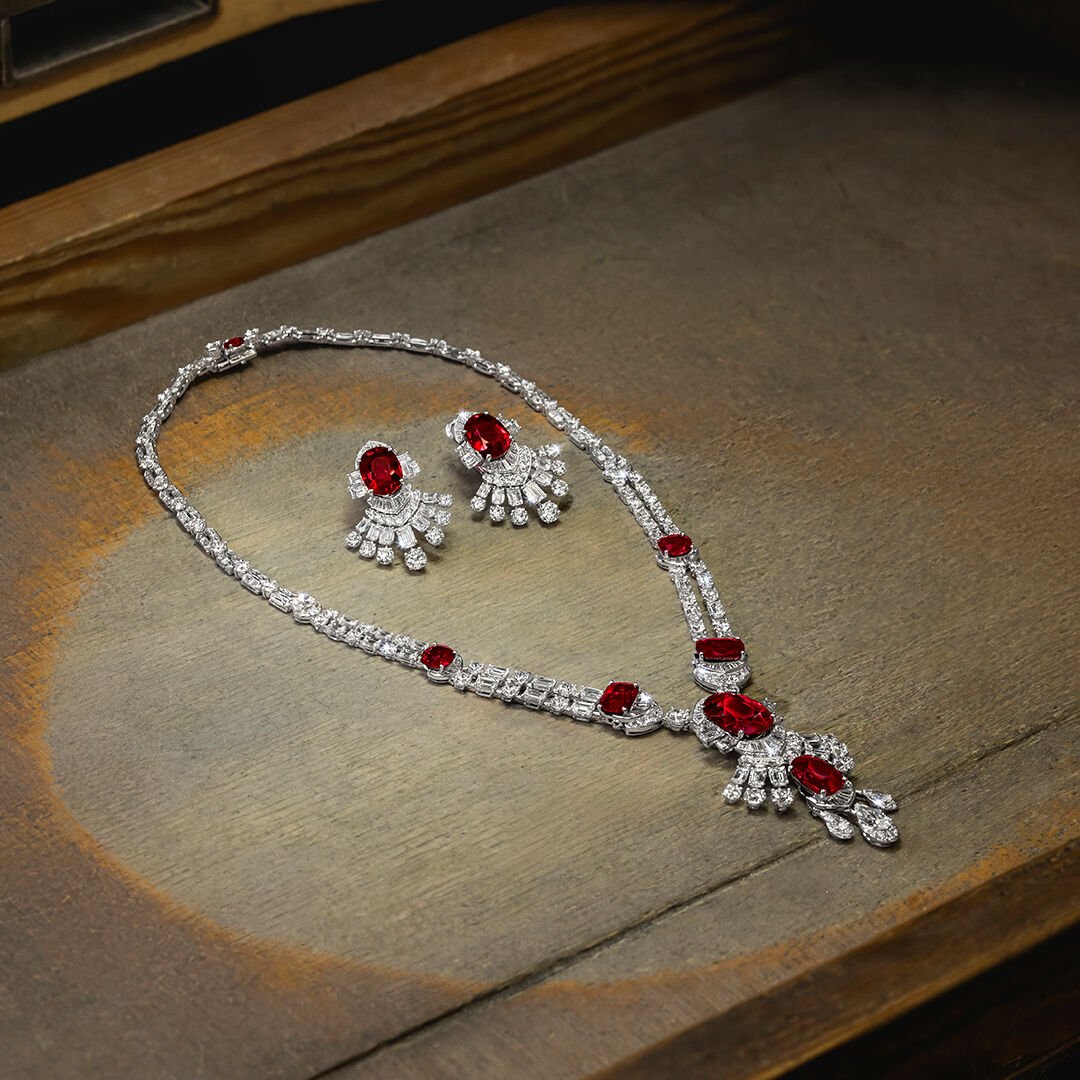 Image of Ruby High Jewellery necklace and earrings in Graff workshop