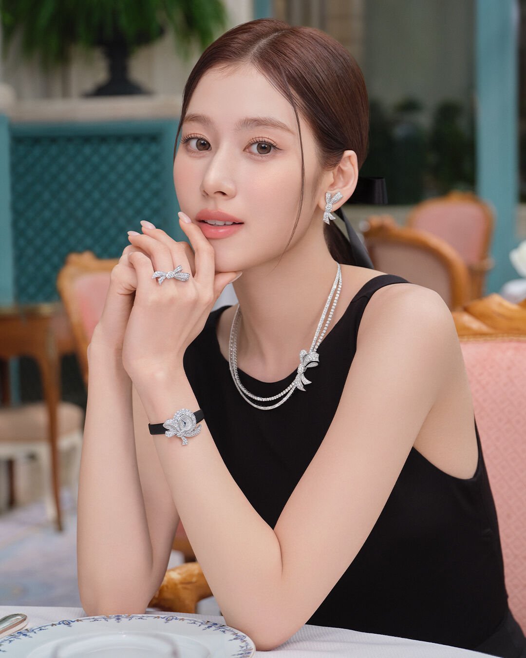 Image of Graff Brand Ambassador TWICE Sana wearing Graff Butterfly jewellery