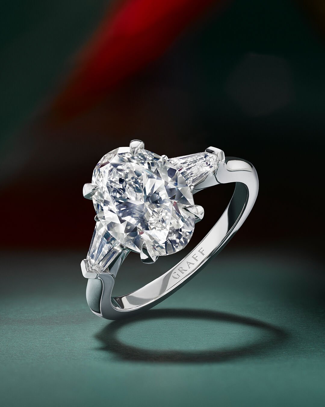 Image shows Graff Oval cut diamond engagement ring