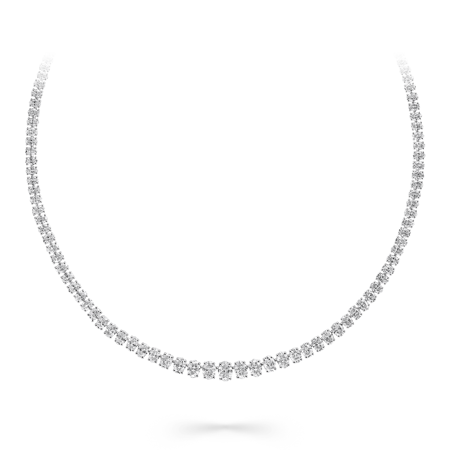 White Oval Diamond Graduated Line Necklace