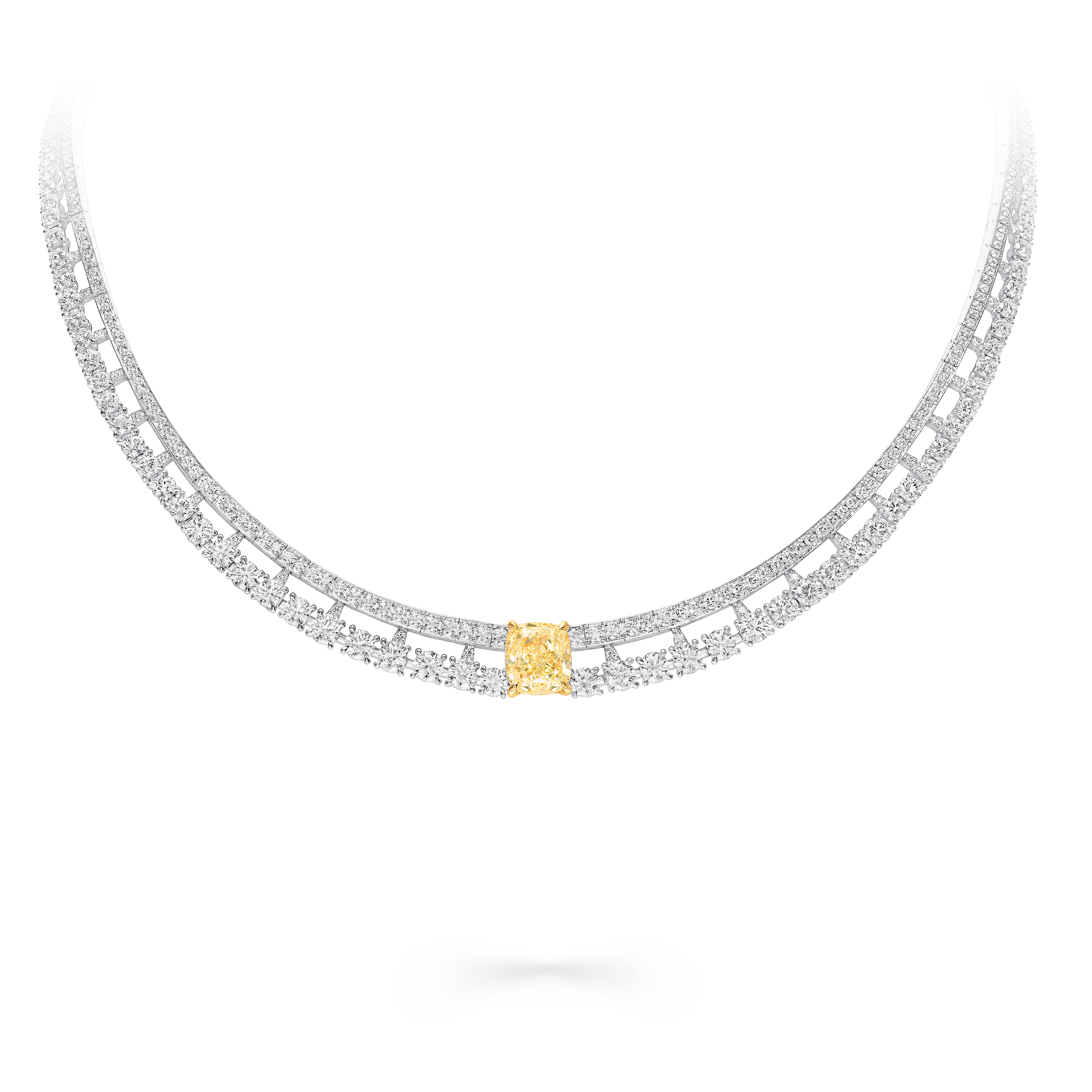 Fancy Yellow Cushion Cut and White Diamond Necklace