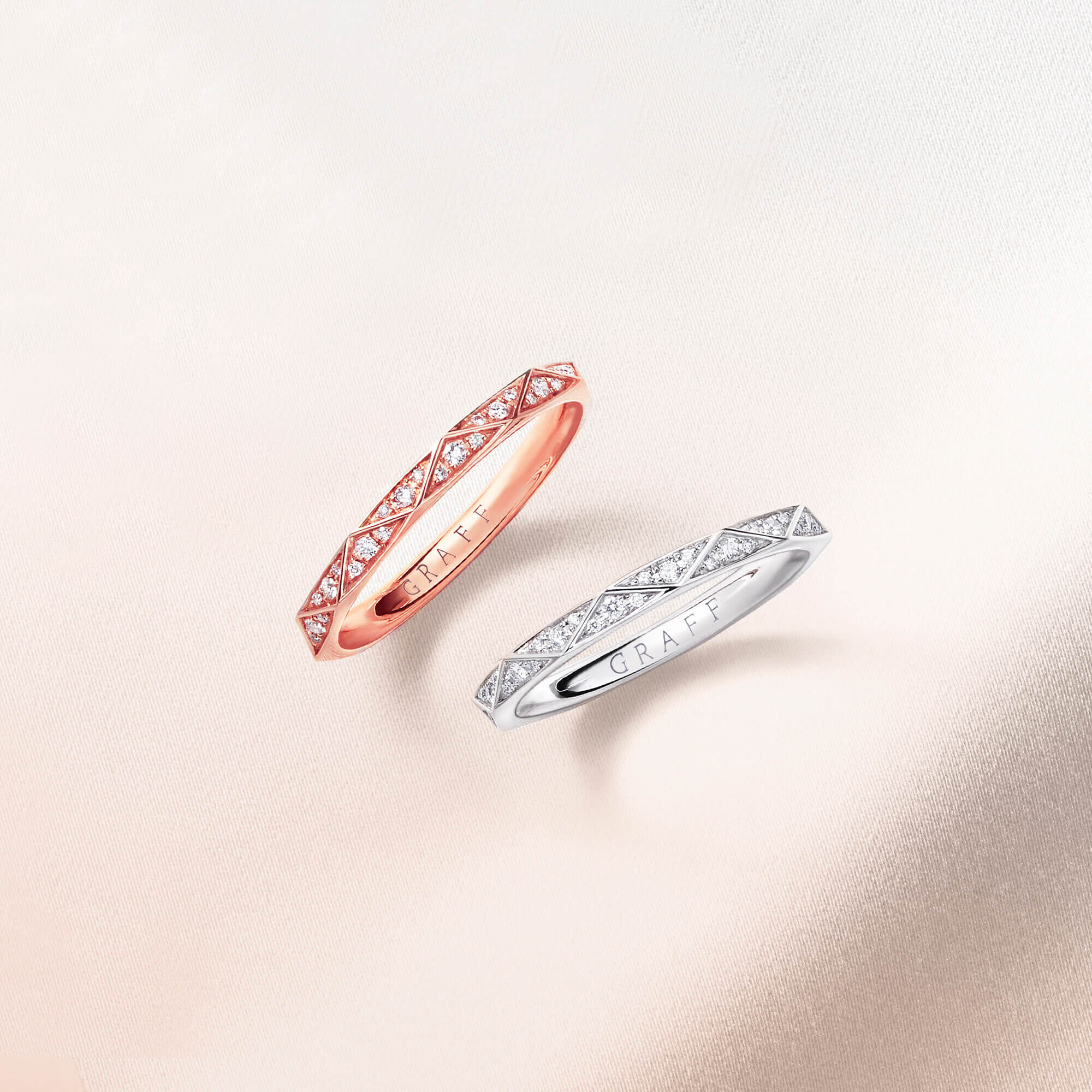 Laurence Graff Signature Diamond Band white gold and  Laurence Graff Signature Diamond Band rose gold from the Graff bridal collection