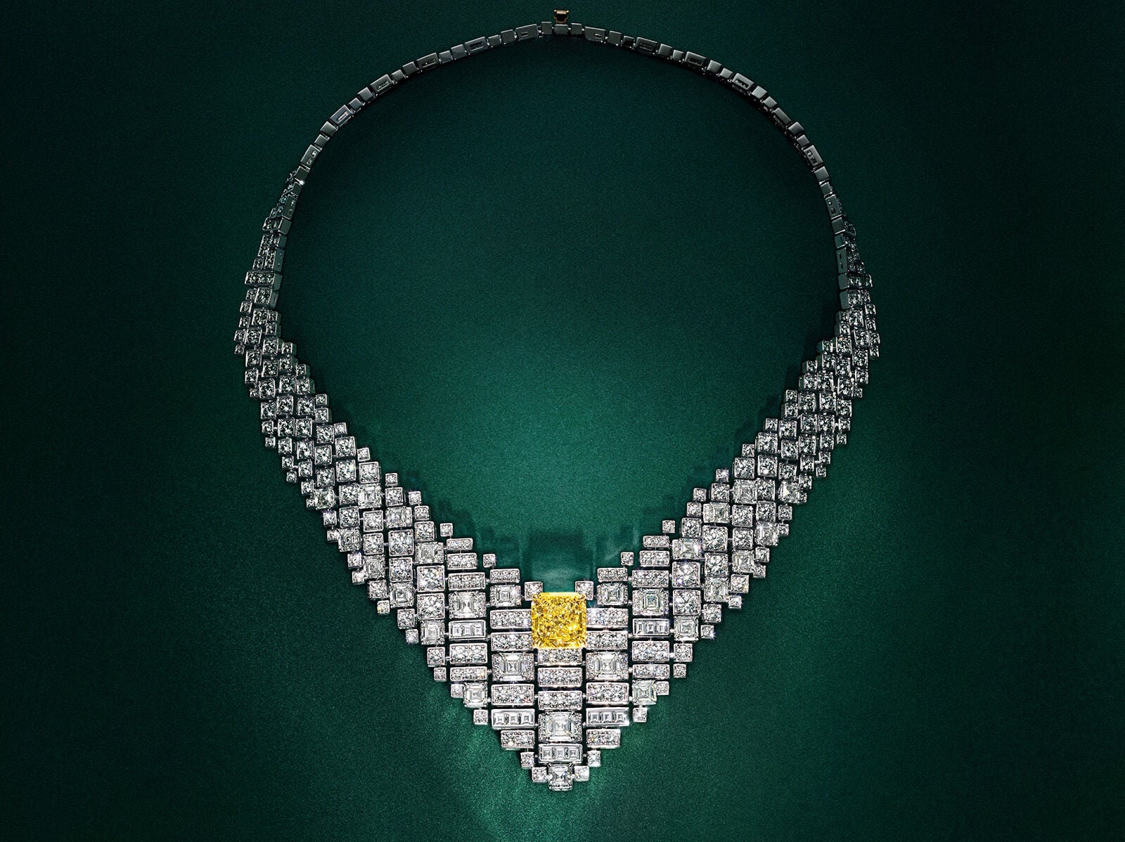 Image shows Graff white diamond and yellow diamond high jewellery necklace