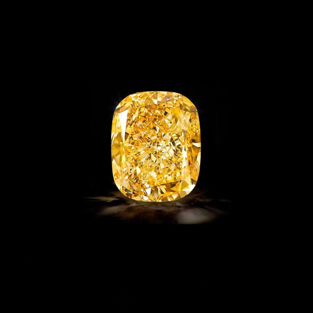 The Graff Golden Empress, a 132.55 carat Fancy Intense Yellow cushion cut diamond