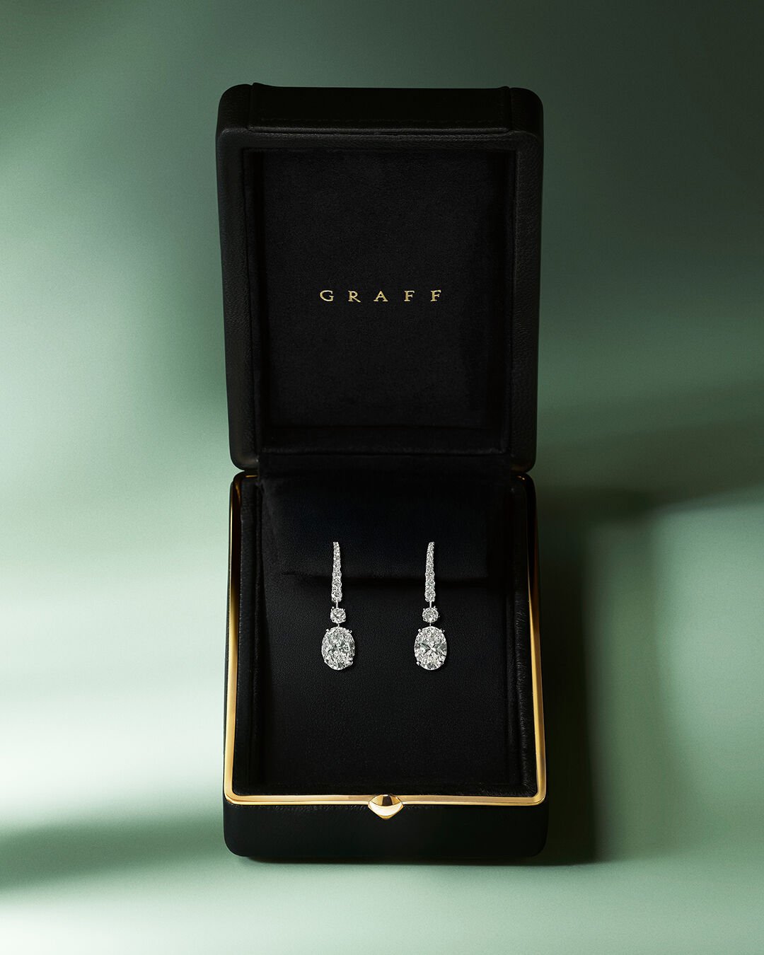 Ultimate Gifts - image shows Graff Icon Oval Cut Diamond Earrings in Graff box