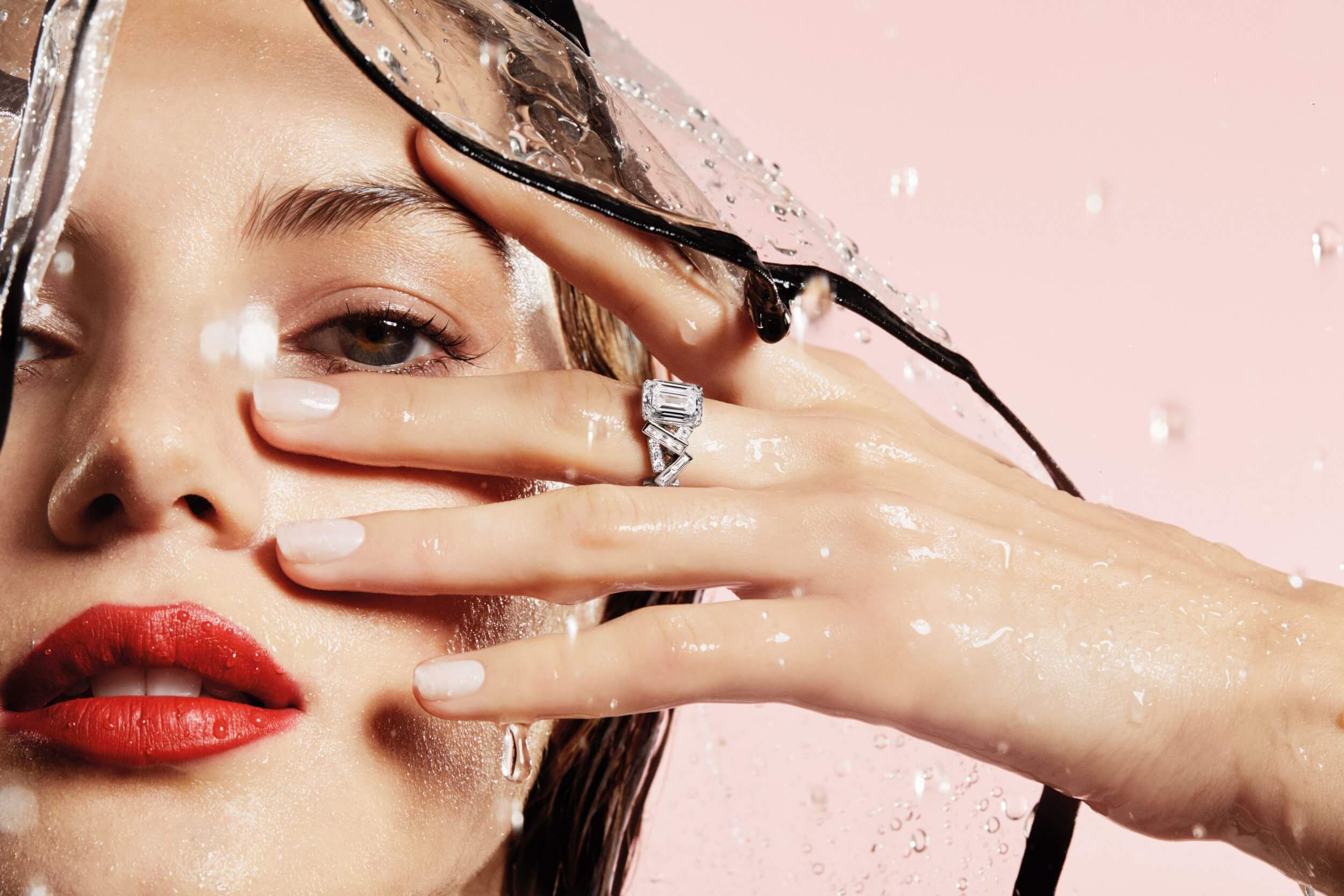 Close up of a model wearing a Graff Threads Collection Diamond Ring