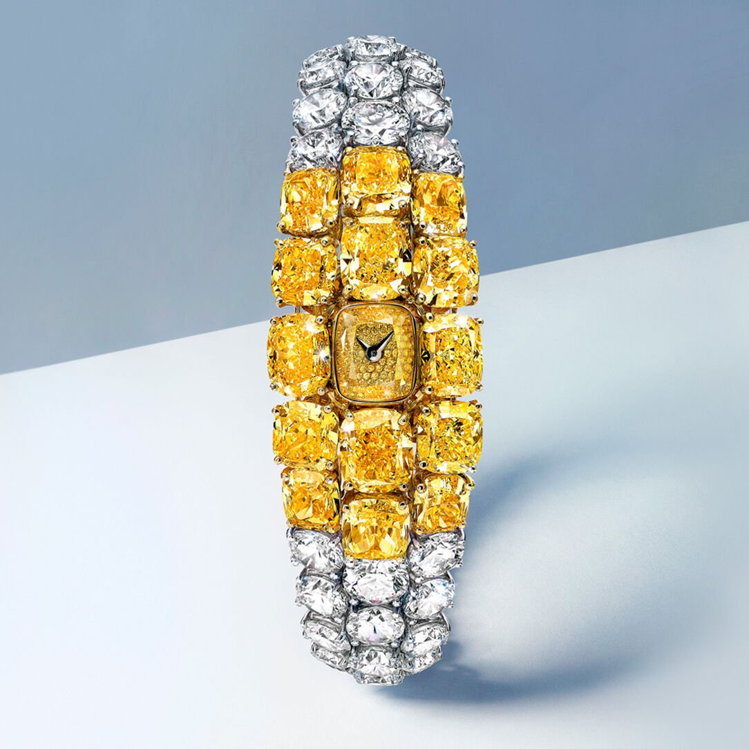 Oval Yellow and White Diamond Secret Watch from the Graff unique timepieces collection