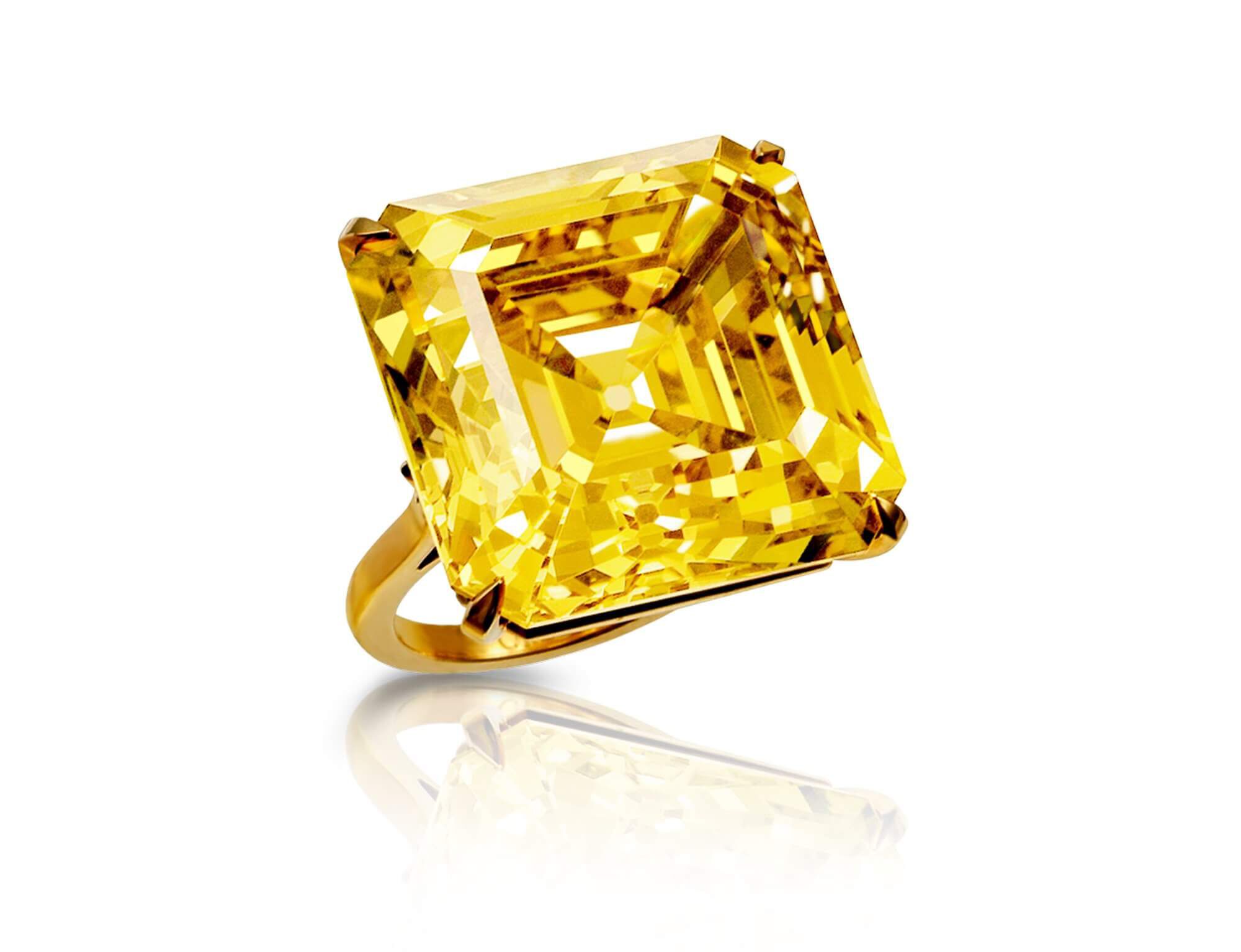 The Graff Star of Bombay- a emerald cut yellow diamond ring