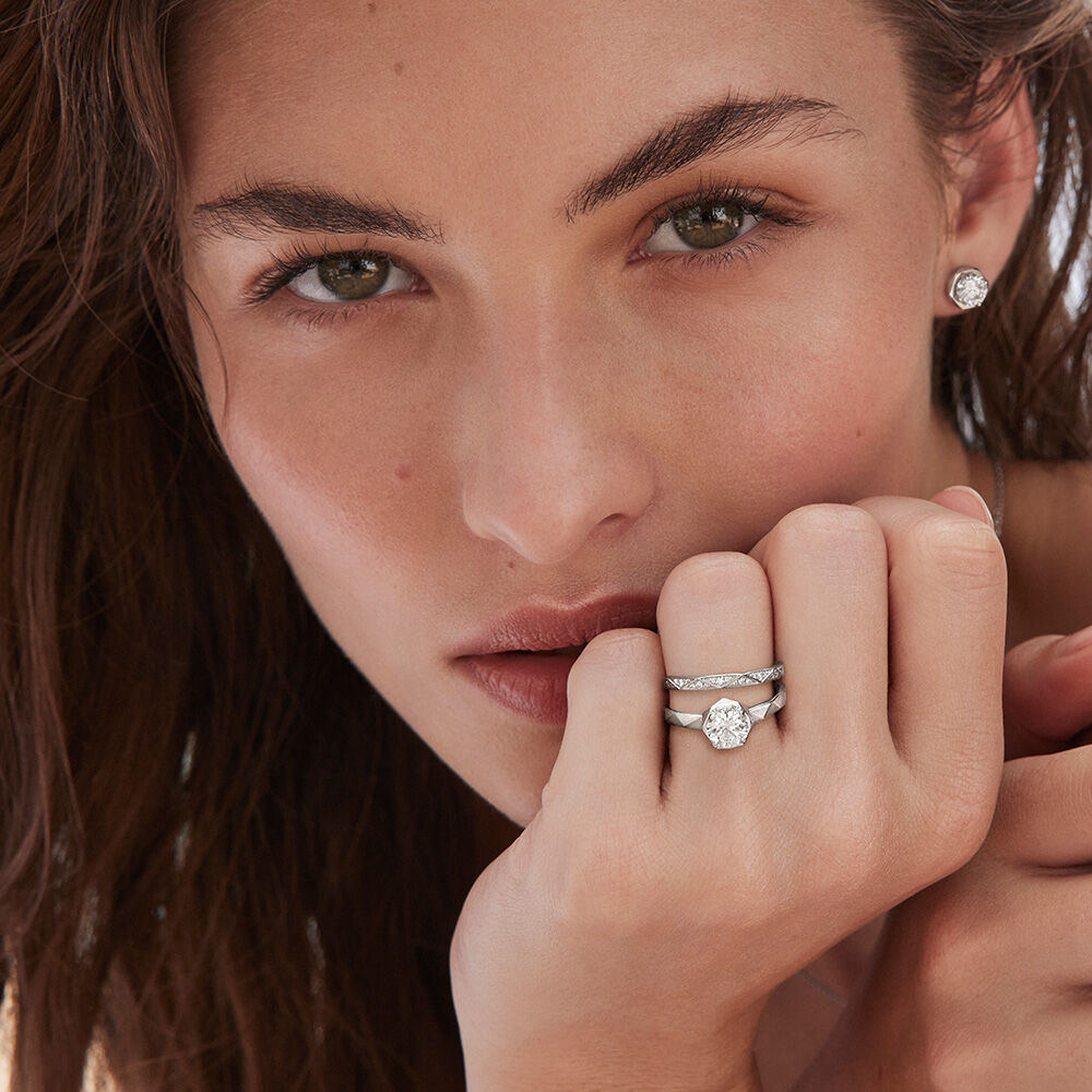Model wearing Graff Engagement and Wedding Ring