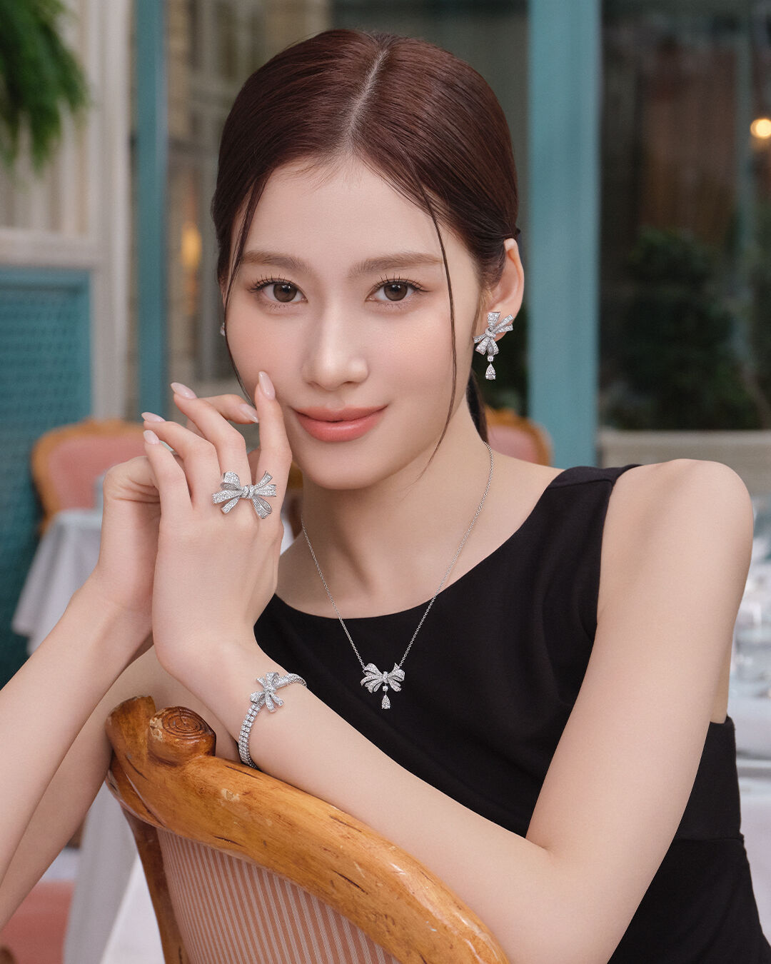 Image of Graff Brand Ambassador TWICE Sana wearing Graff Butterfly jewellery