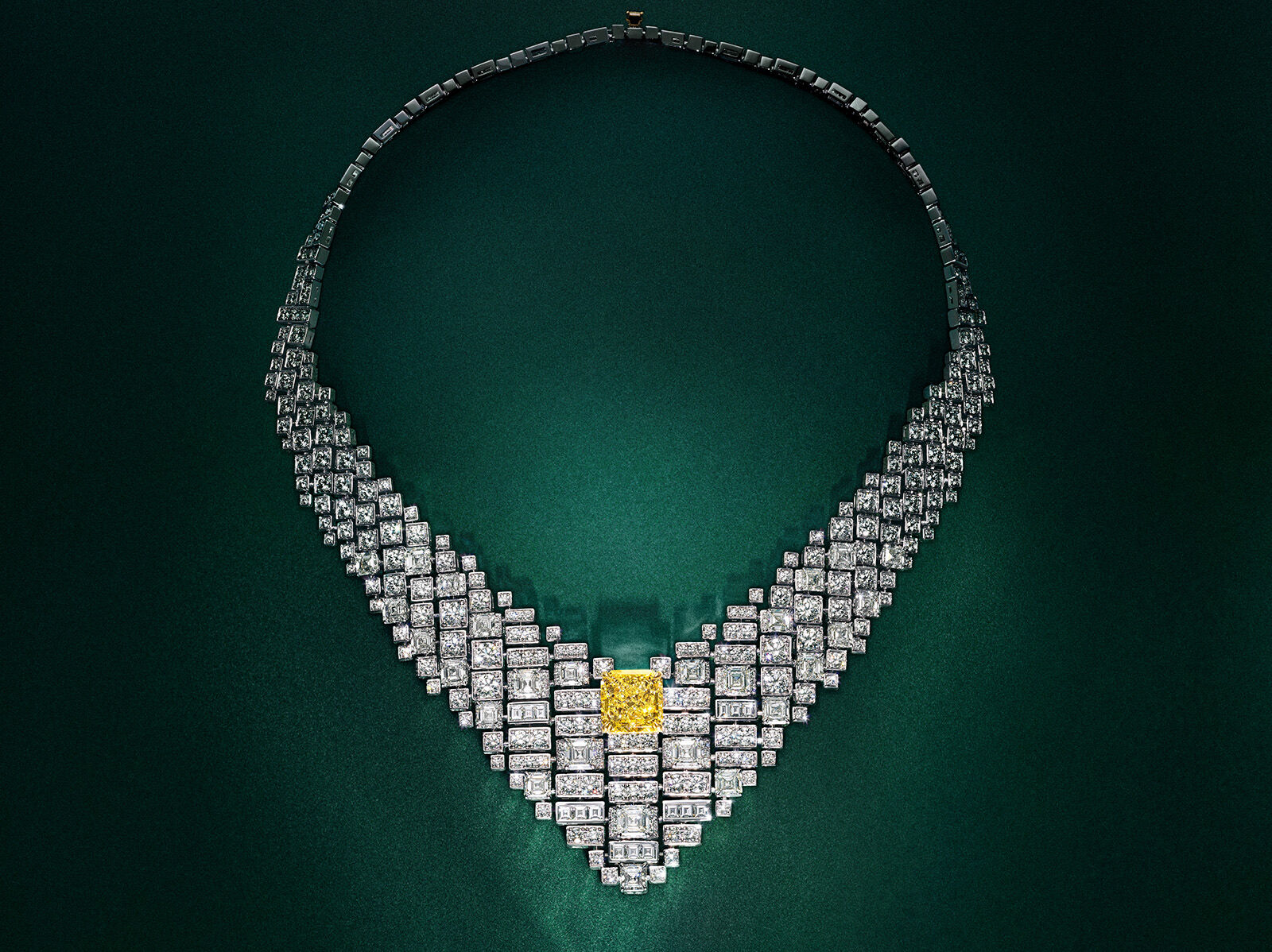 Image shows Graff white diamond and yellow diamond high jewellery necklace
