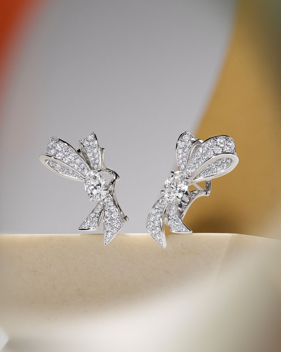 Eid Gifts - image shows Tilda's Bow diamond earrings