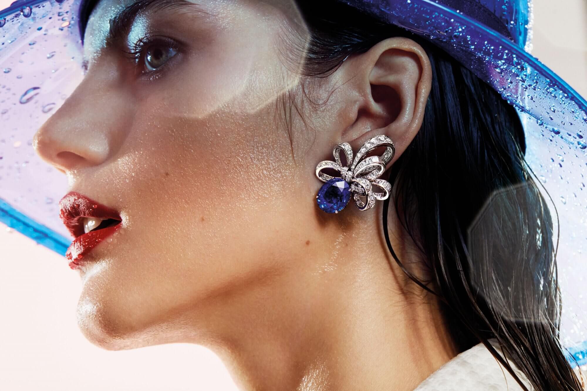 Close up of a model wearing a Graff Inspired by Twombly Collection Diamond Earring