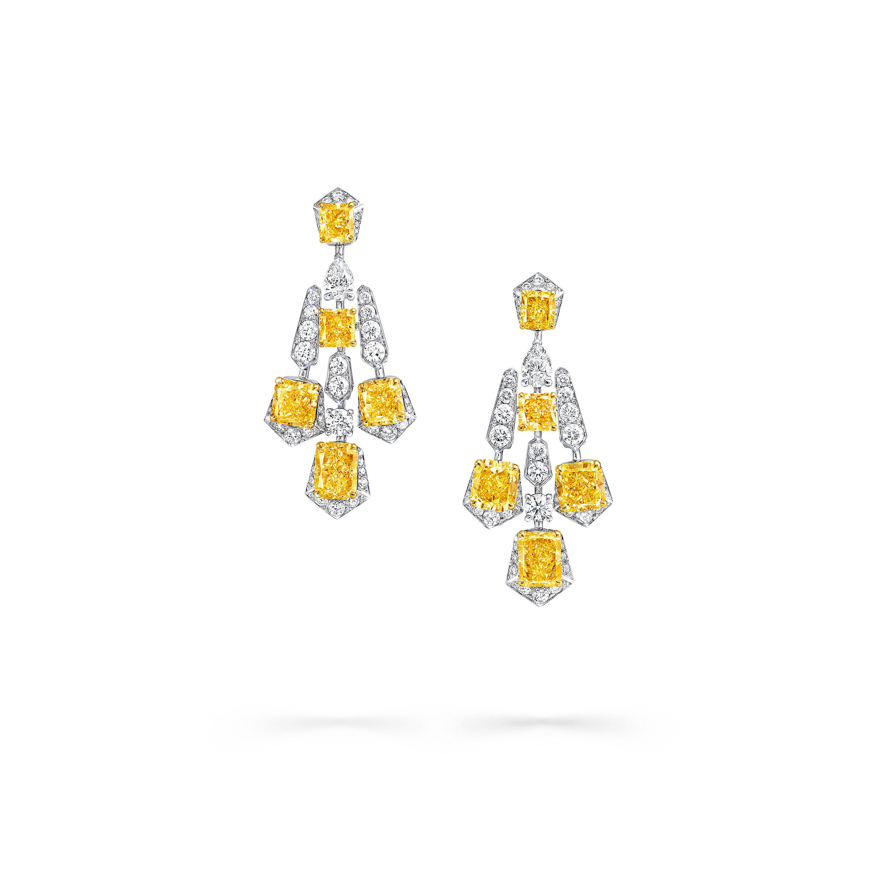 Yellow and white diamond high jewellery Night Moon earrings from the Graff Tribal collection