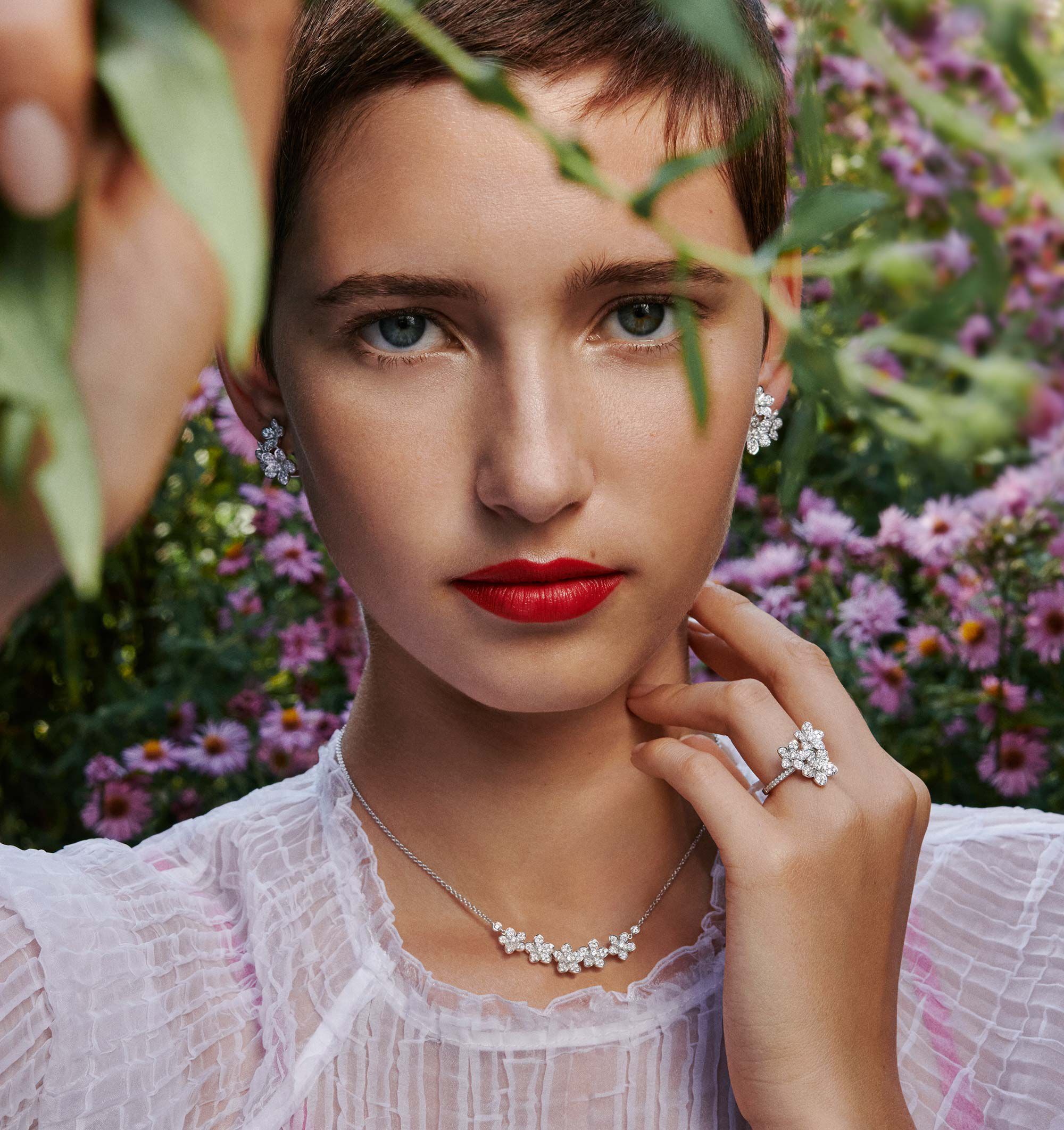 Graff model wears Wild Flower jewellery