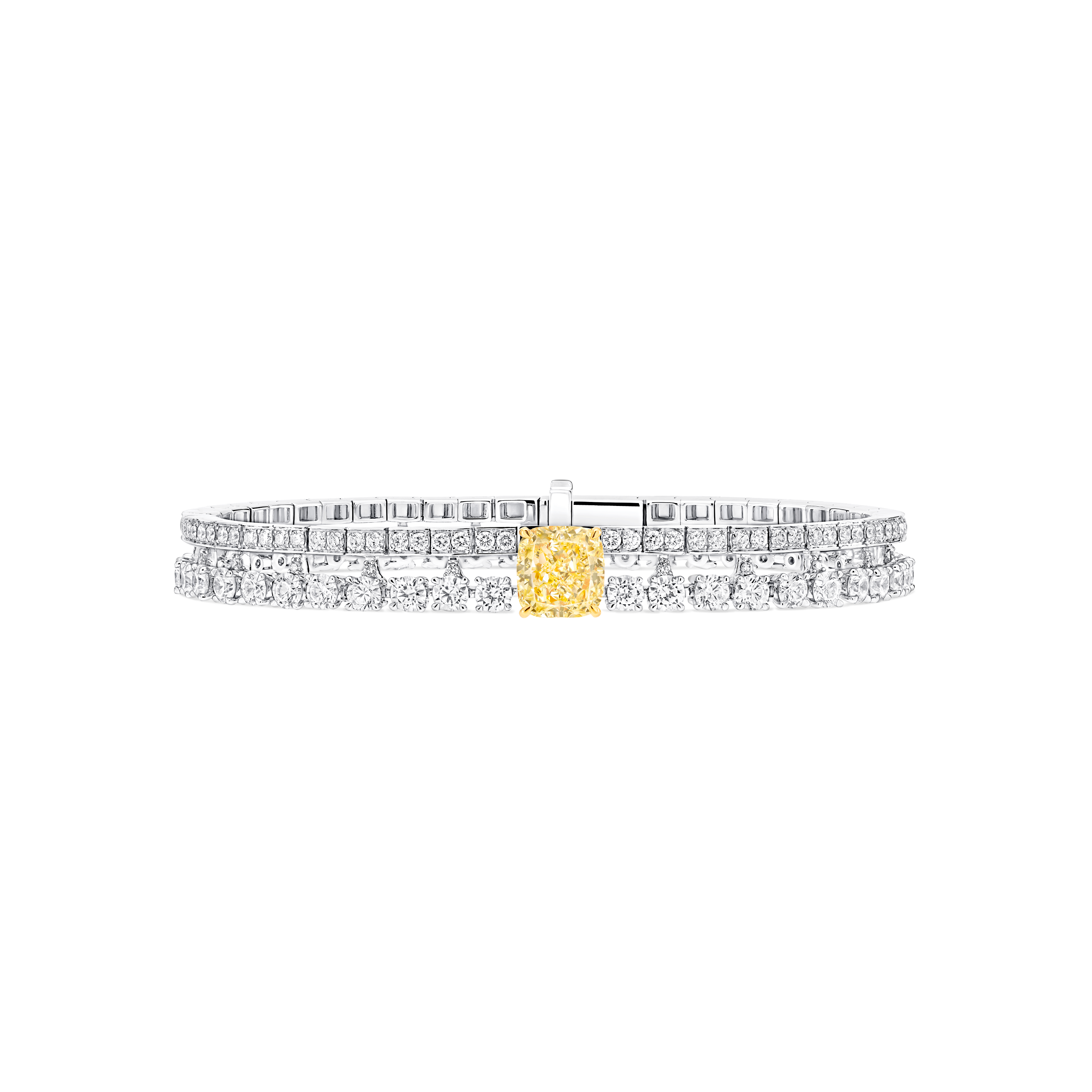 Yellow Diamond Cushion Cut and White Diamond Bracelet