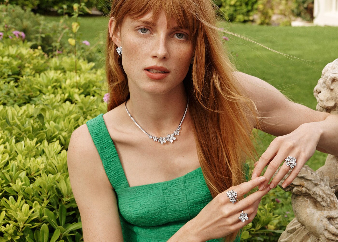 Model wearing jewellery from the Graff Wild Flower collection