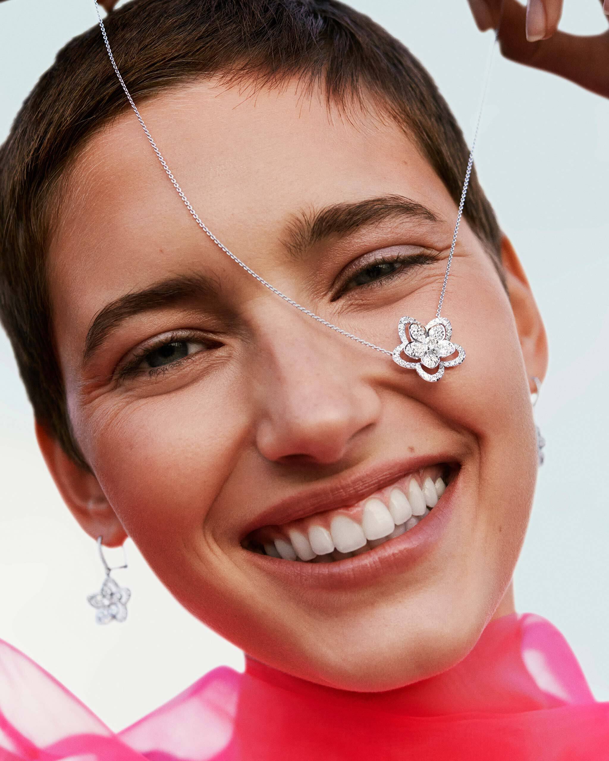 Model wears the Graff Wild Flower collection diamond jewellery