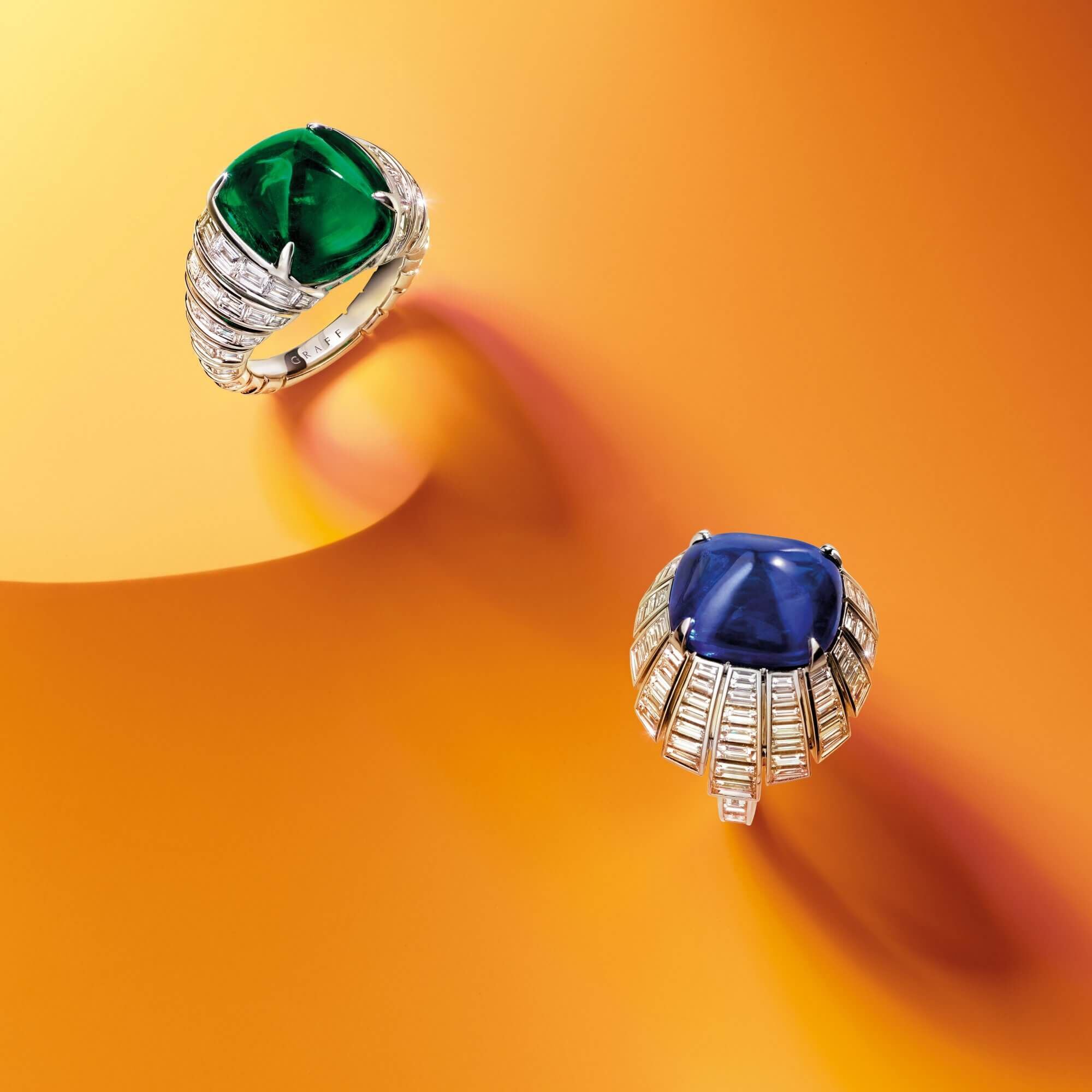 A Graff Emerald and Diamond Ring and Sapphire and Diamond Ring