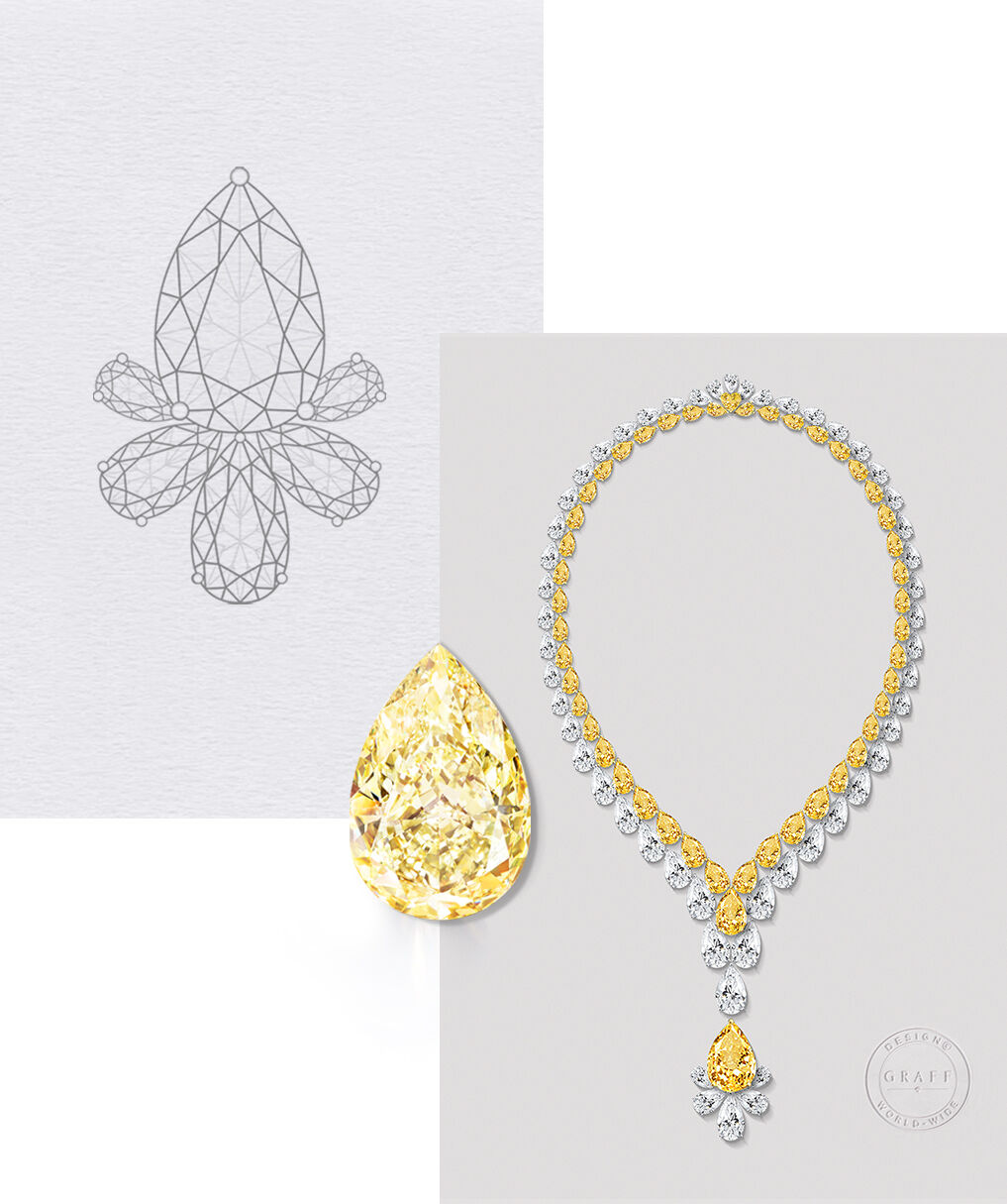 Drawing and painting of Graff yellow and white high jewellery necklace