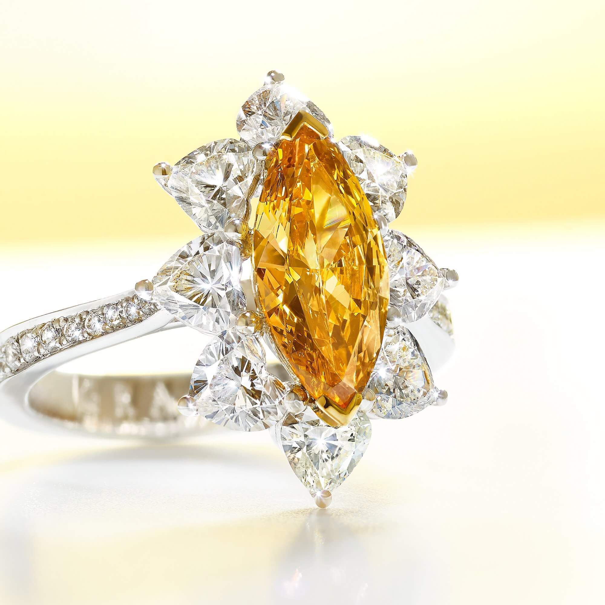 A 1 carat Fancy Vivid Yellow Orange marquise diamond Graff ring - GR50908