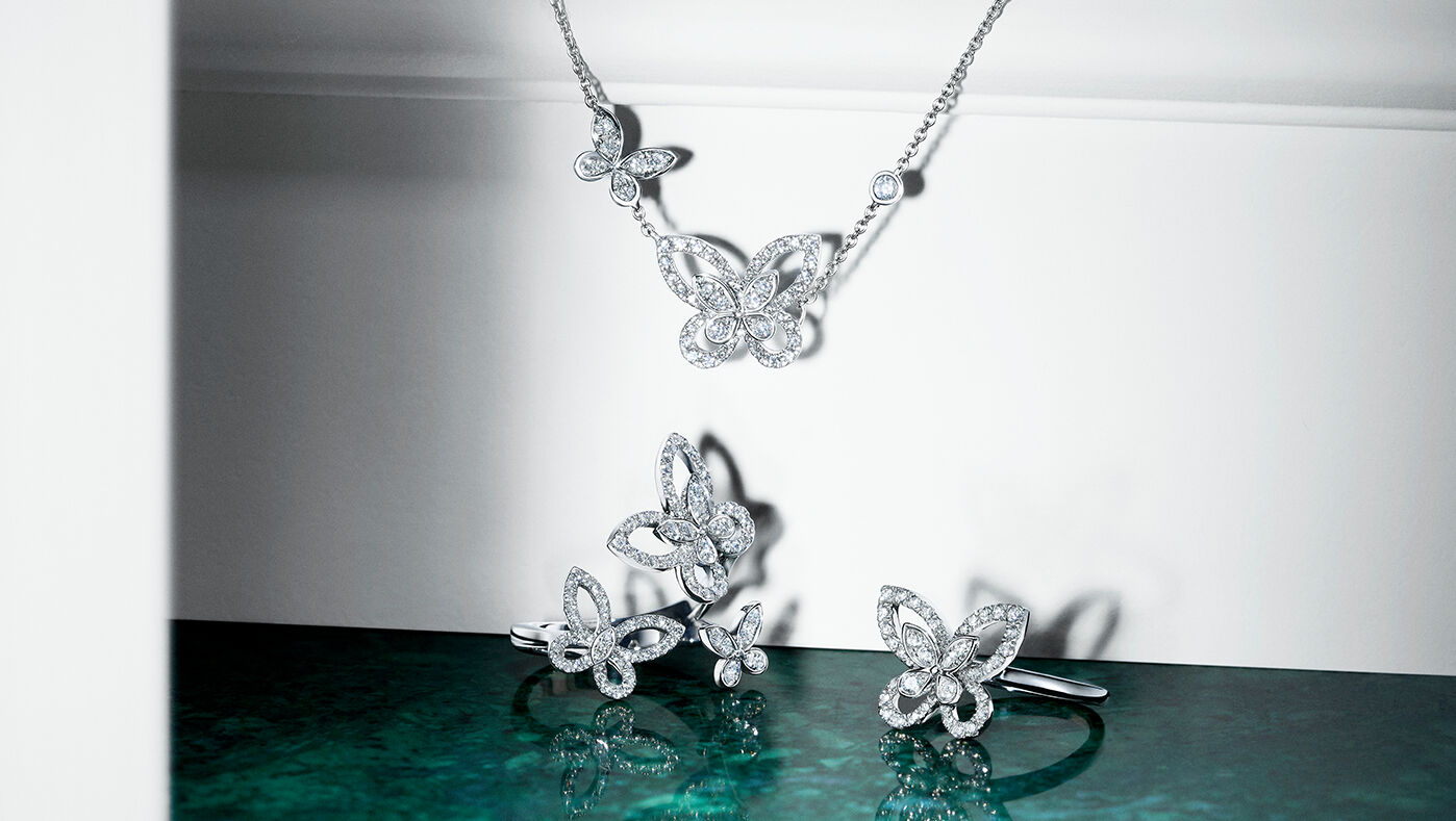 Graff Butterfly necklace and rings 