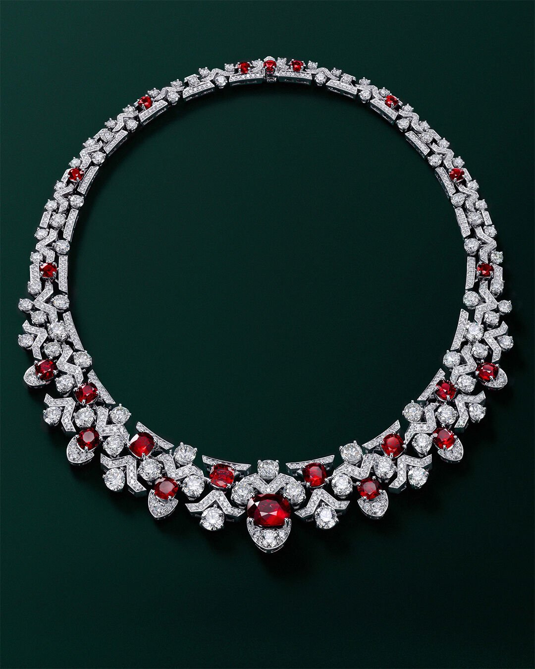 Video shows model wearing Graff Ruby High Jewellery suite