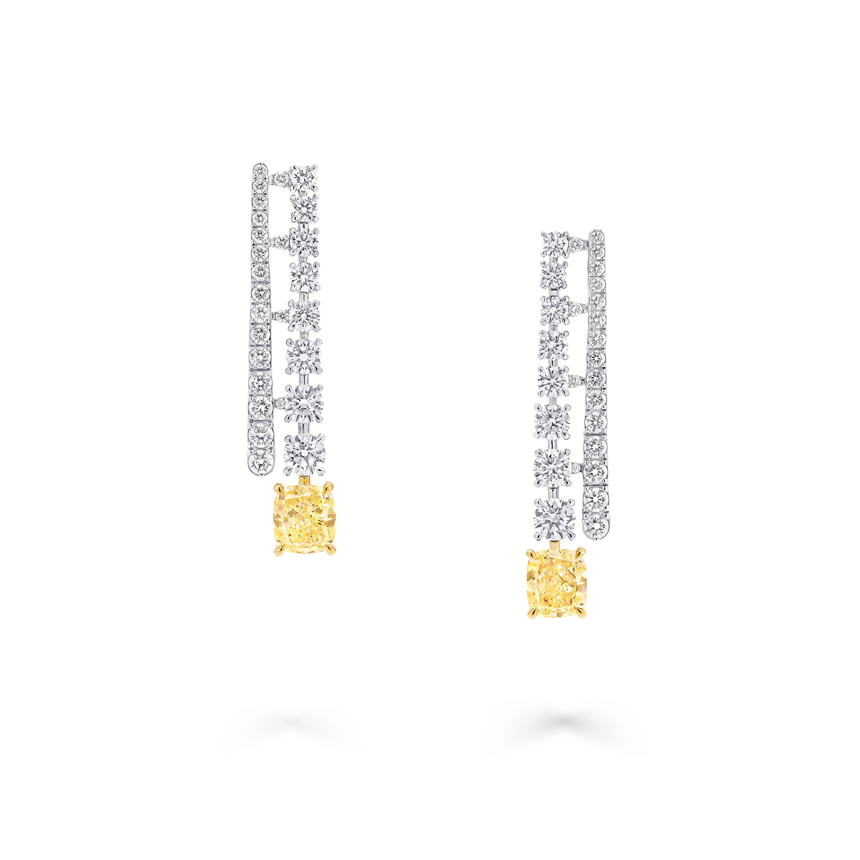 Fancy Yellow Cushion Cut and White Diamond Earrings