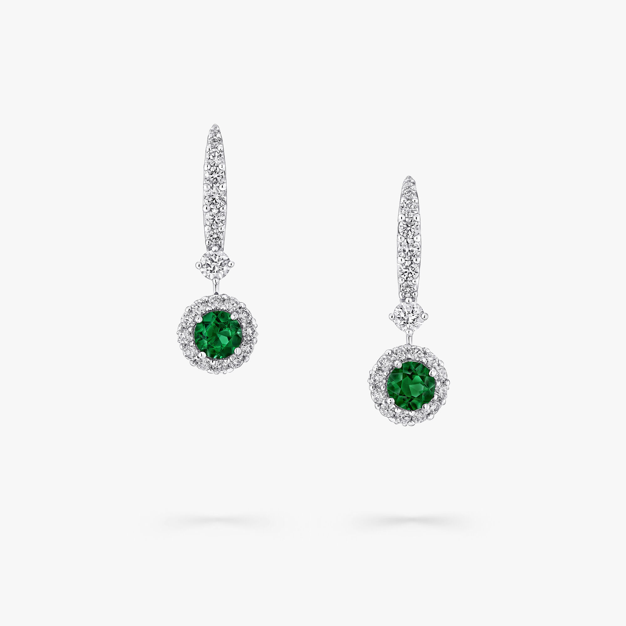 Icon Round Emerald and Diamond Earrings, WHITE GOLD - Graff