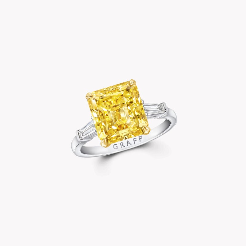 Bague de fiançailles en diamants jaunes taille émeraude Promise