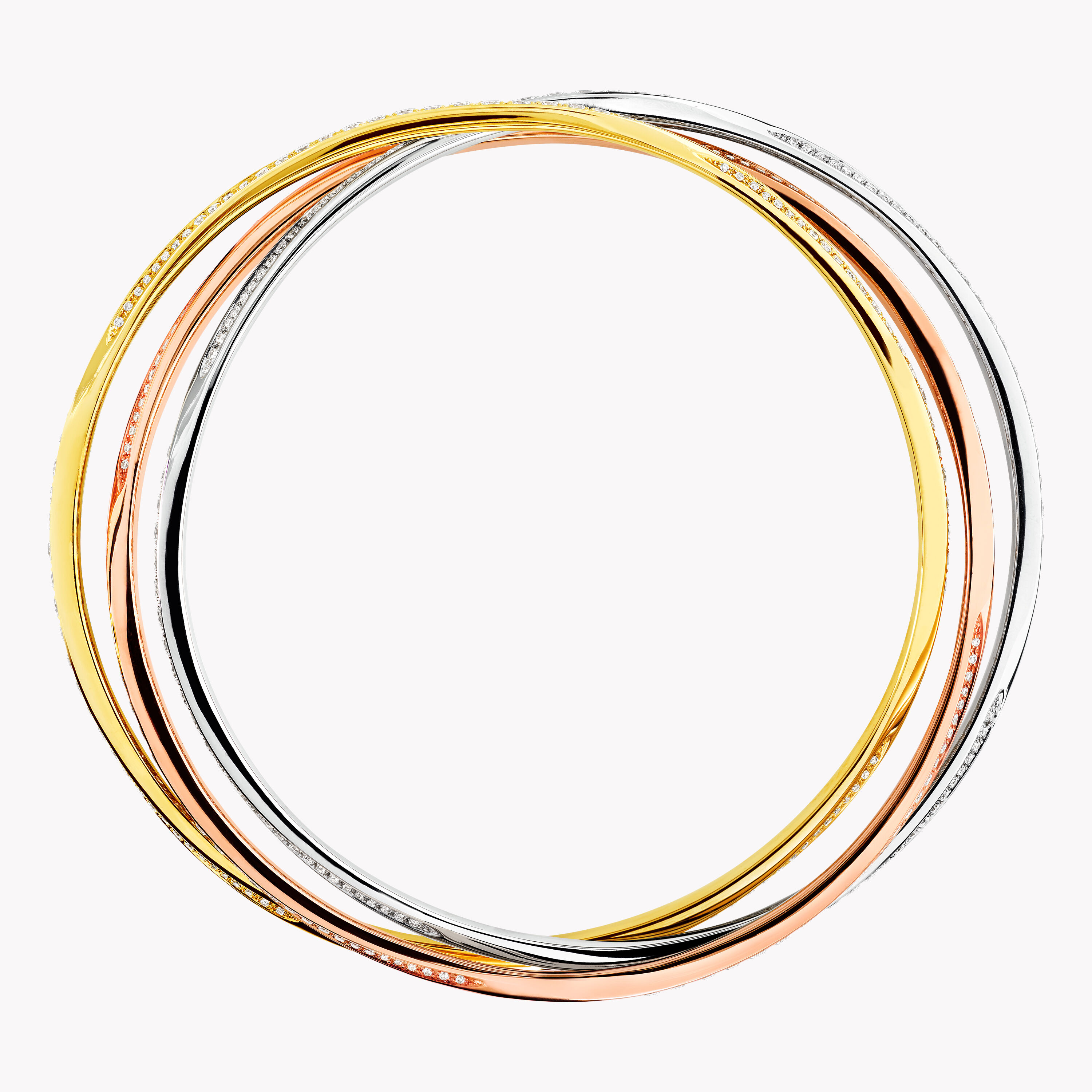 Triple Spiral Pavé Diamond Bangle, white, yellow & rose gold | Graff