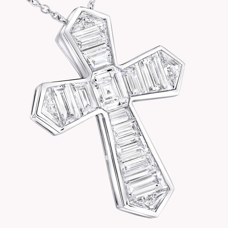 Baguette Cut Diamond Cross Pendant, , hi-res