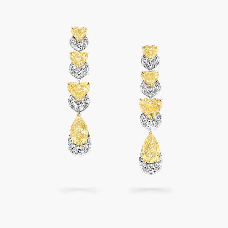 Heart Shape Yellow and White Diamond Earrings
