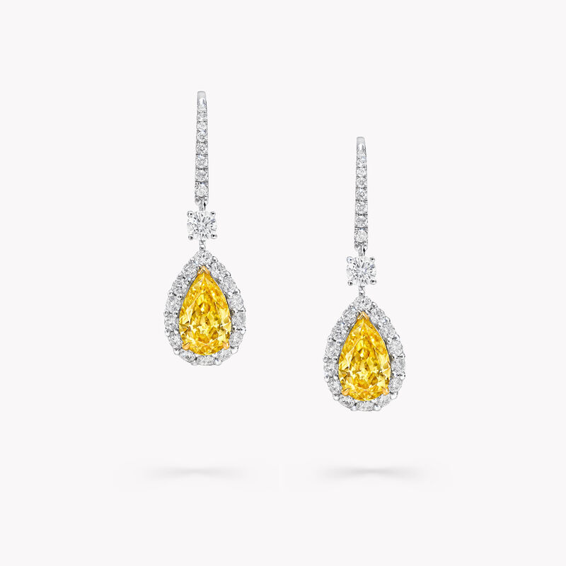 Boucles d’oreilles Icône en diamants jaunes et blancs taille poire, , hi-res