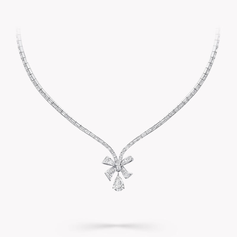 Tilda’s Bow Baguette Cut Diamond Drop Necklace