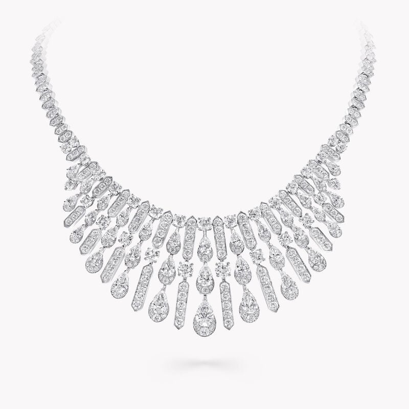 White Pear Shape and Round Diamond Necklace
