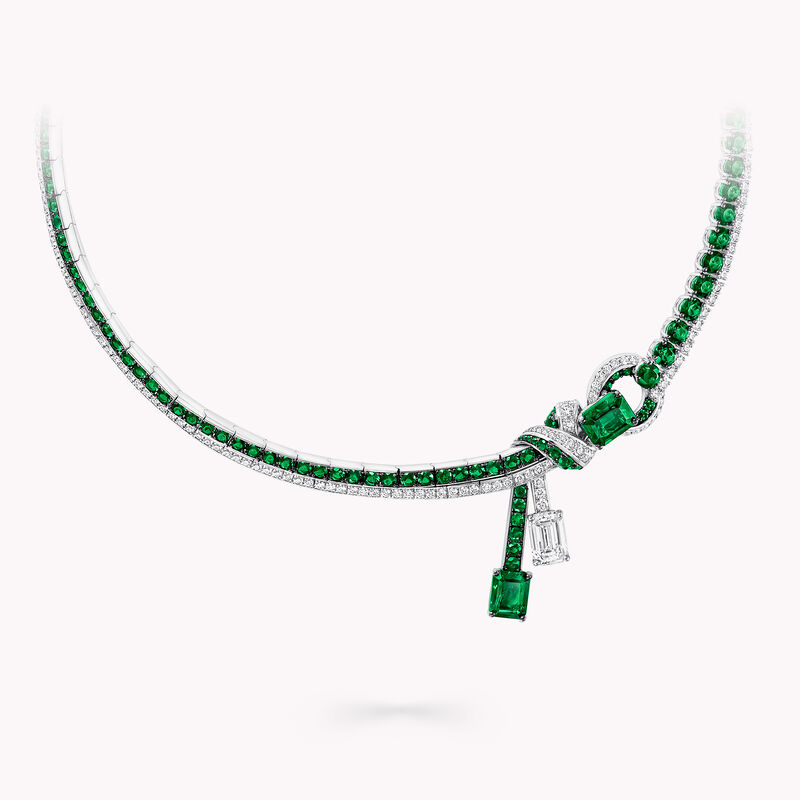 Emerald Cut and Round Emerald and Emerald Cut and Round Diamond Necklace