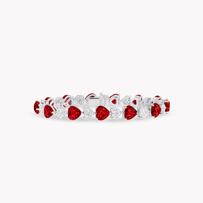 Heart Shape Ruby and Diamond Bracelet