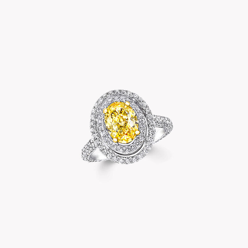 Twin Constellation Oval Yellow Diamond Engagement Ring, , hi-res