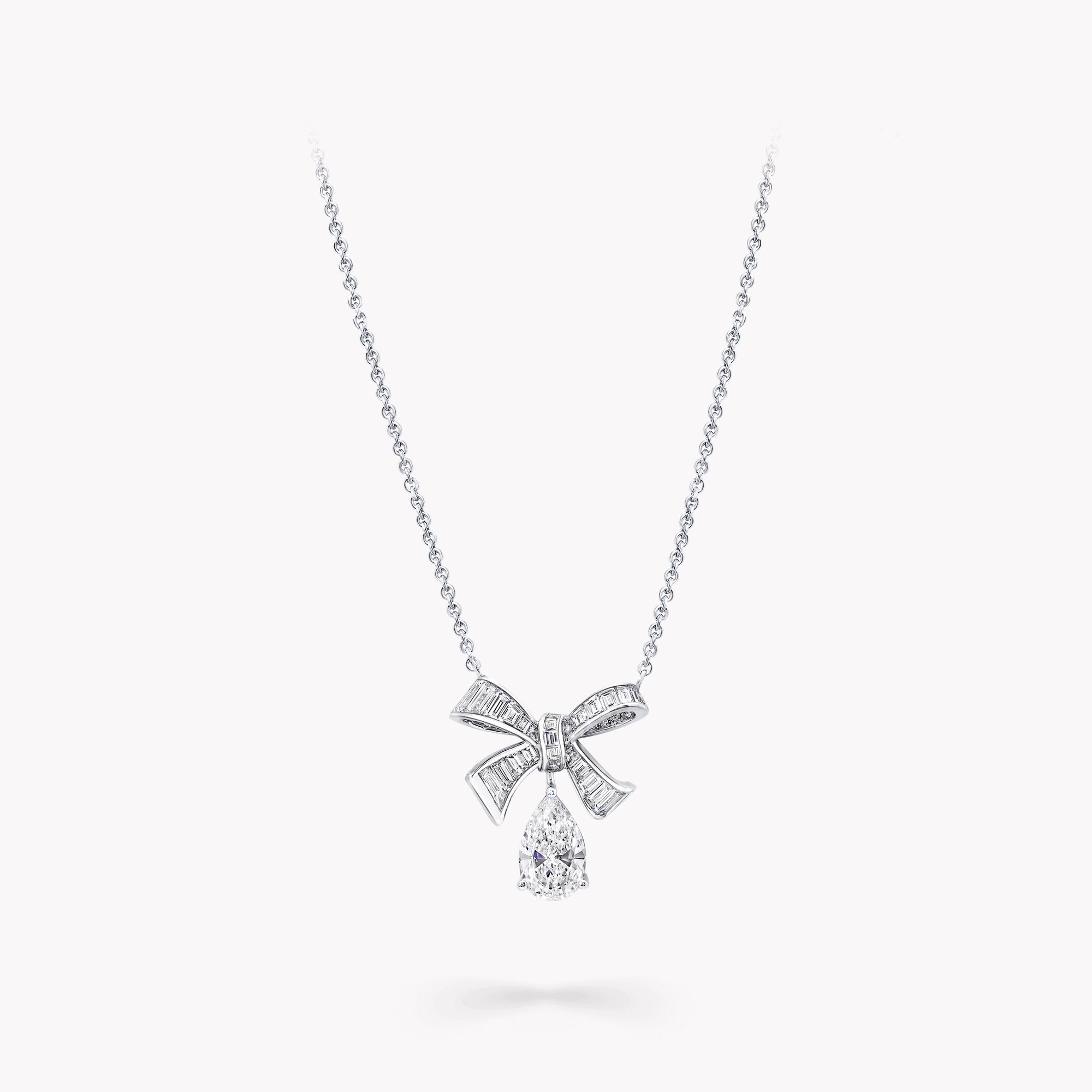 Graff Rgp 790 Tilda's Bow Baguette Cut Diamond Drop Pendant, White Gold - Graff