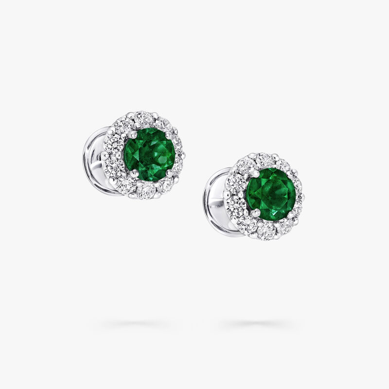 Icon Round Emerald and Diamond Stud Earrings, , hi-res